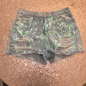 Top Shop front Sequined Denim Short